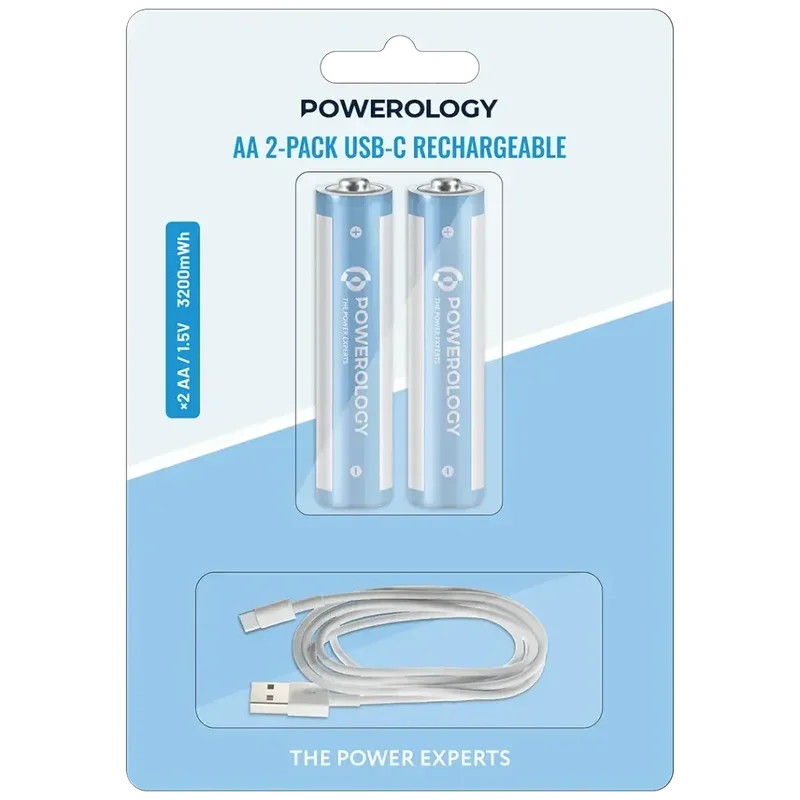 Powerology AA 2-Pack USB-C Rechargeable