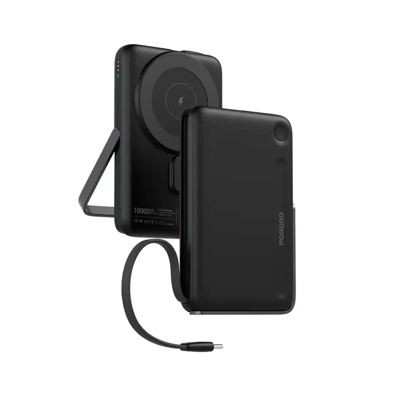 Porodo 10000mAh Power Bank Built-In Type-C & Stand Black