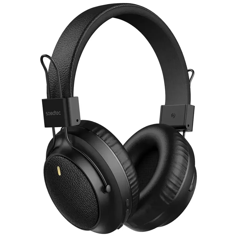 Porodo Soundtec Leather-Finish Wireless Stereo Headphone Black