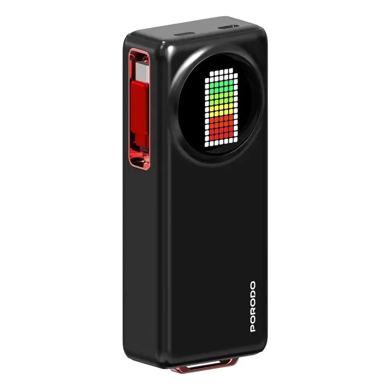 Porodo 10000Mah Animated Display Power Bank 68cm Retractable Type-C Black
