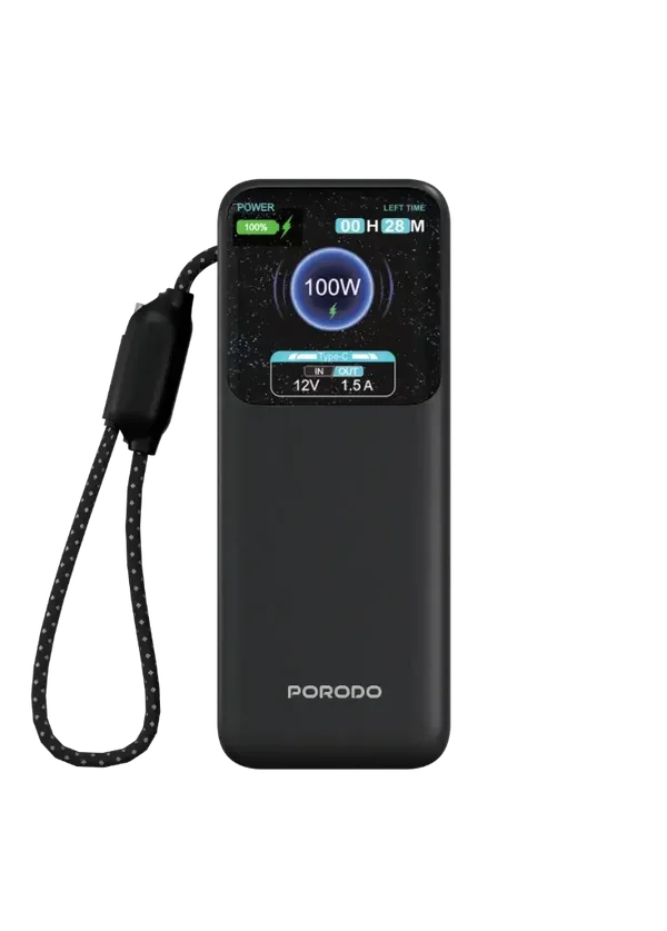 Porodo POLO 10000mAh POWER BANK Built-in USB-C Cables Black