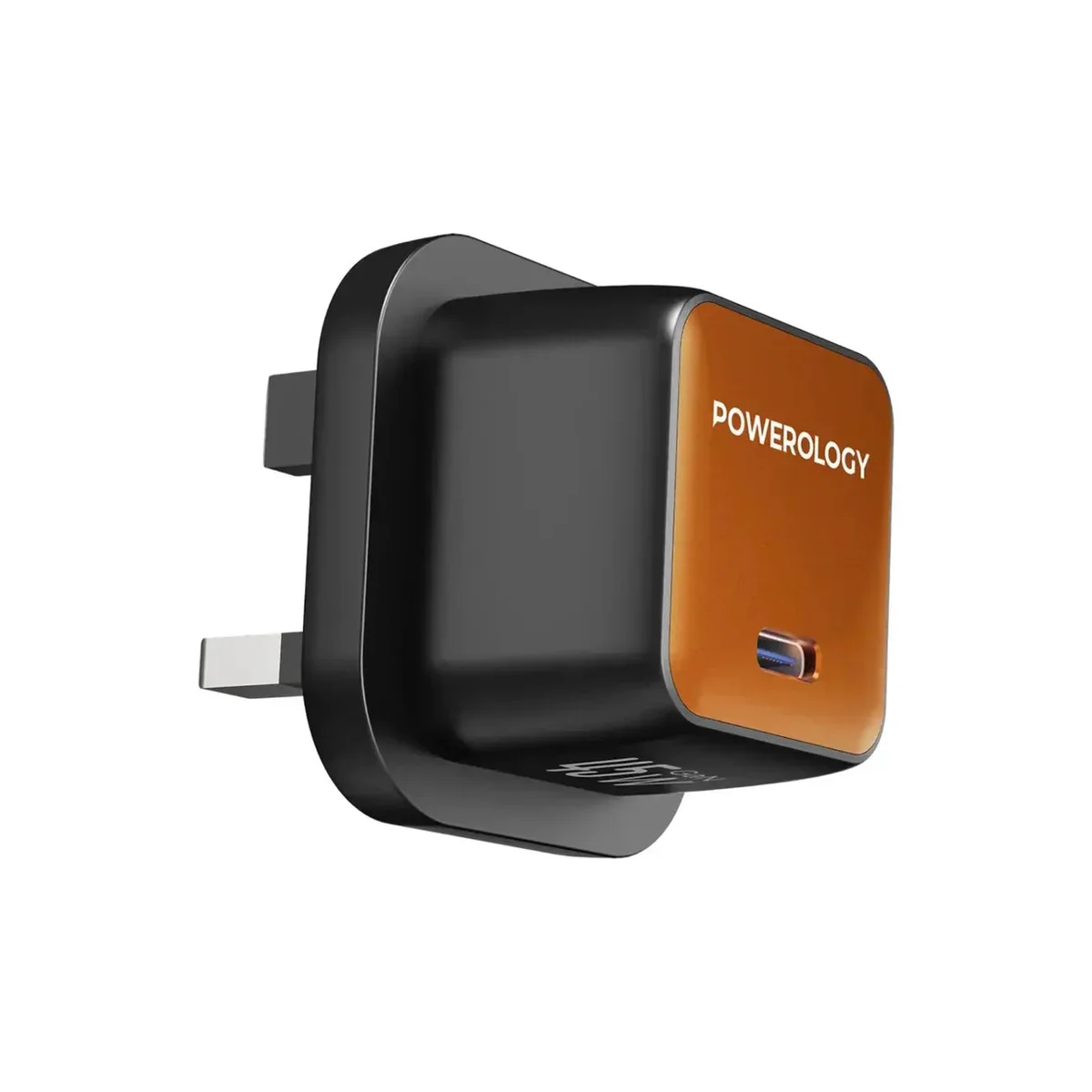 Powerology QX 45W Single Port UK GaN Adapter With Type-C Cable Black/Orange