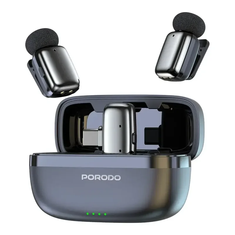 Porodo Wireless Lavalier Microphones Type-C Connector | Noise Reduction Black
