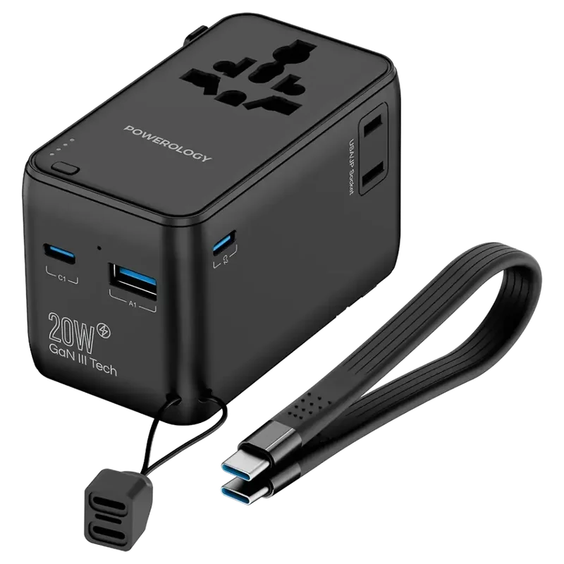 Powerology 2500W Universal Travel Adapter With 4000mAh Power Bank
