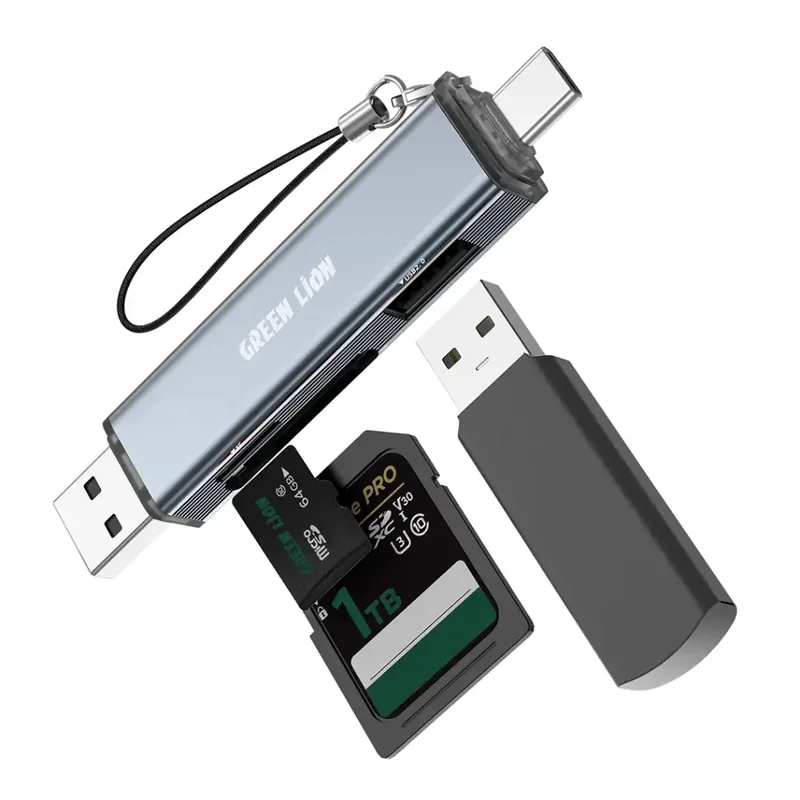 Green Lion 3 in1 Card Reader - USB-A & USB-C Connectivity
