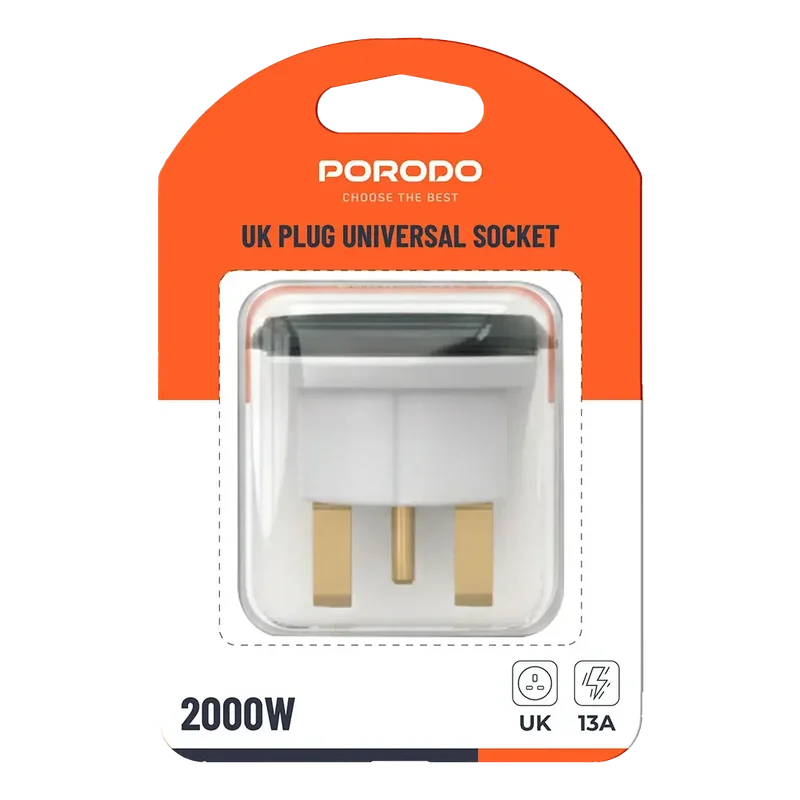 Porodo 2000W UK Plug Universal Socket White & Black