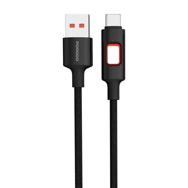 Porodo LED Braided USB-A to USB-C Cable Charging & Data Transfer Black