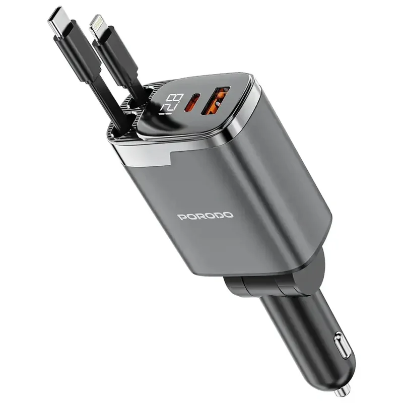 Porodo 111W Car Charger Lightning & Type-C Gray