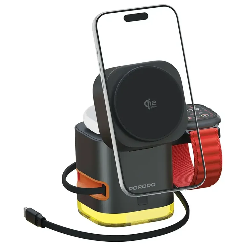 Porodo Xpert 5-In-1 Retractable Wireless Charger Black