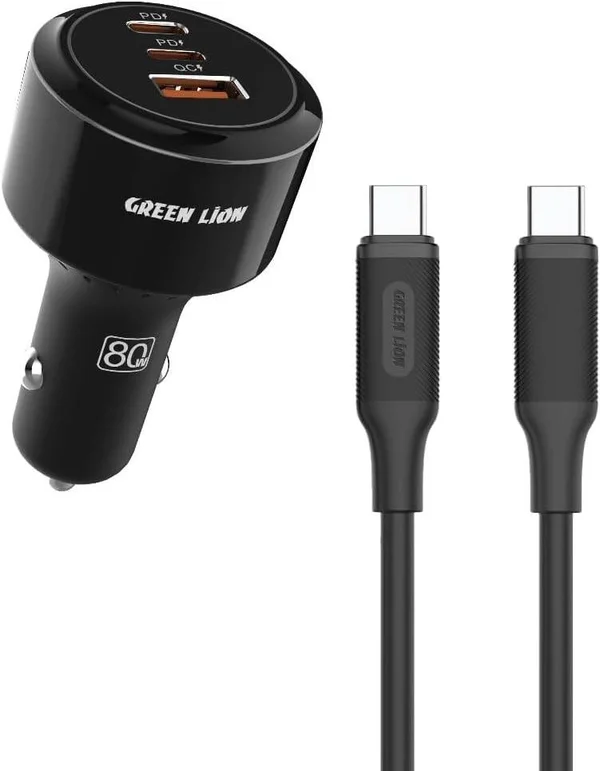 Green Lion Roadex Triple Port Car Charger 80W C to L 1m Cable