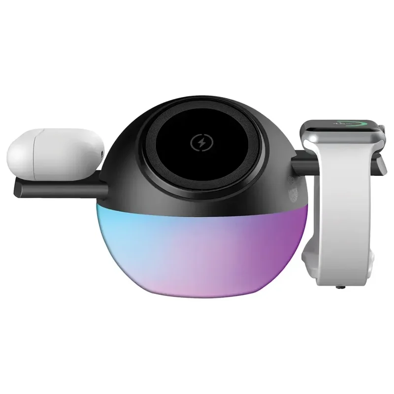 Porodo Orbix 3-In-1 Wireless Charger With Adjustable Ambient Light Black