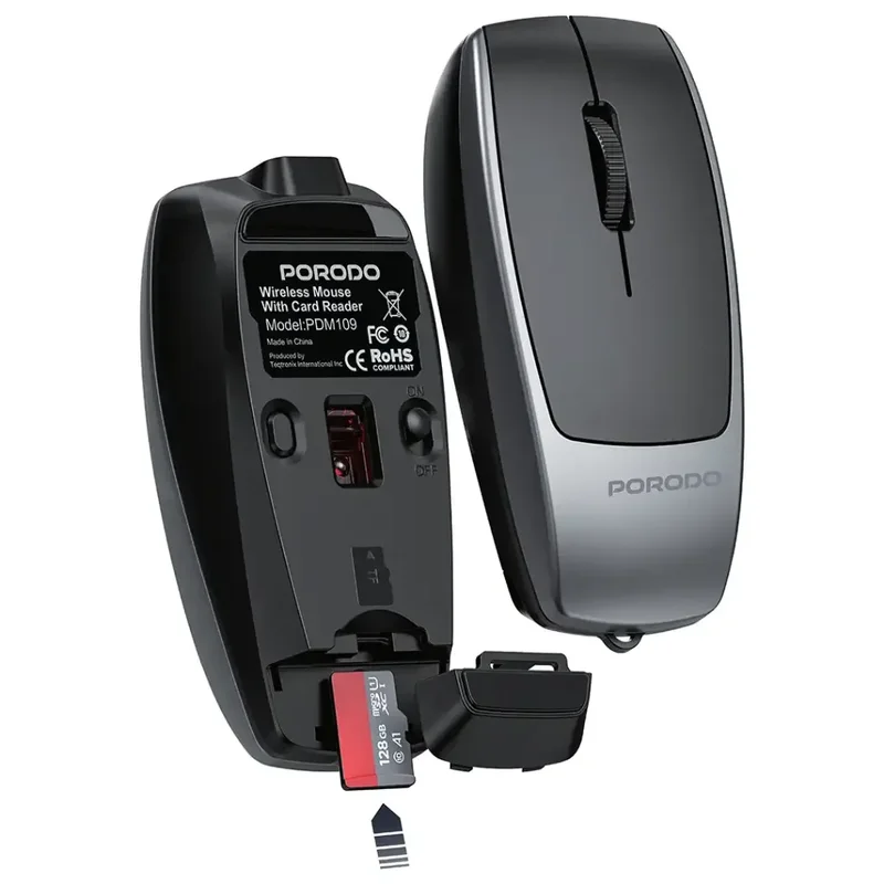 Porodo Wireless Mouse 1600DPI with Card Reader Black