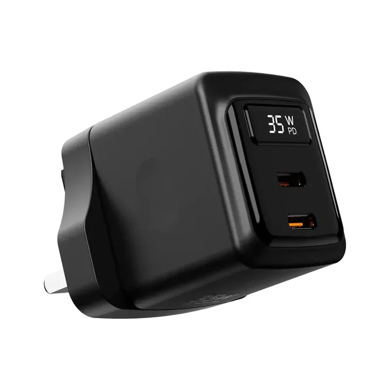 Porodo GaN 35W Dual USB-C Wall Charger with Power Display Black