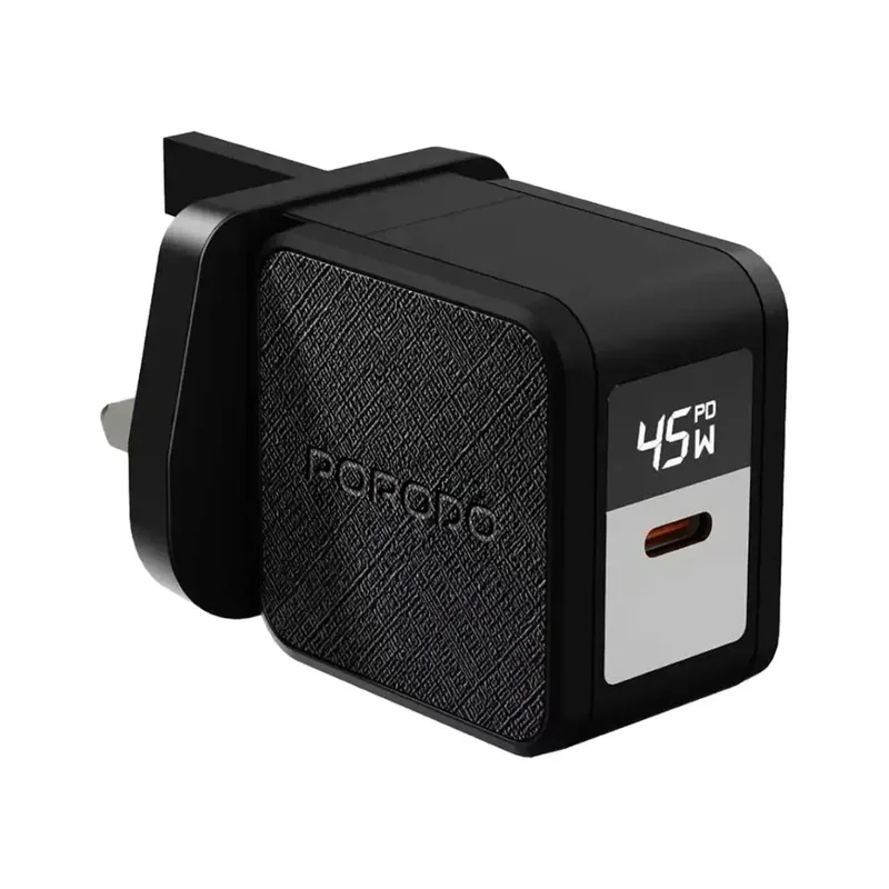 Porodo Quantum GaN 45W USB-C Wall Charger with Digital Display Black
