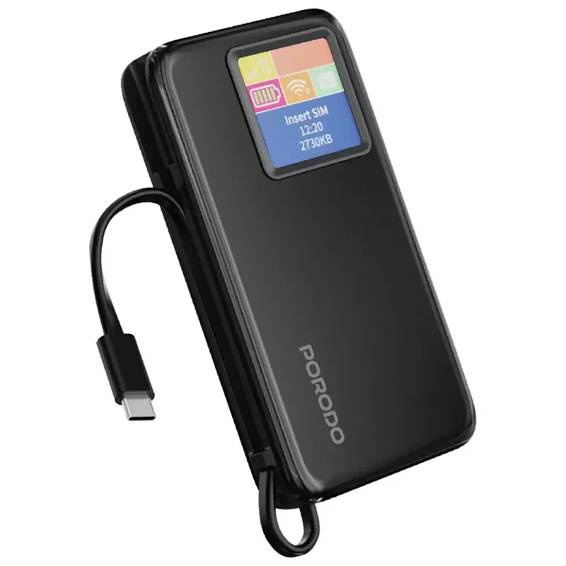 Porodo 4G LTE | WIFI 6 Pocket Router and 10000mAh Power Bank Black