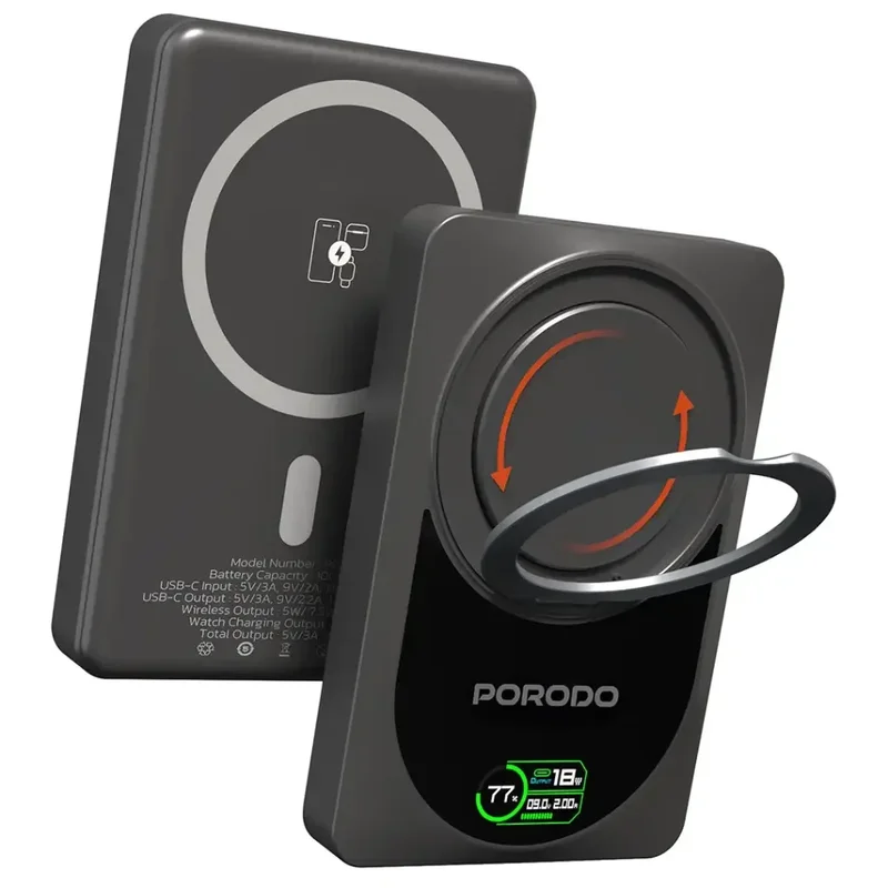 Porodo 10000mAh Qi2 Wireless Power Bank Dark Gray