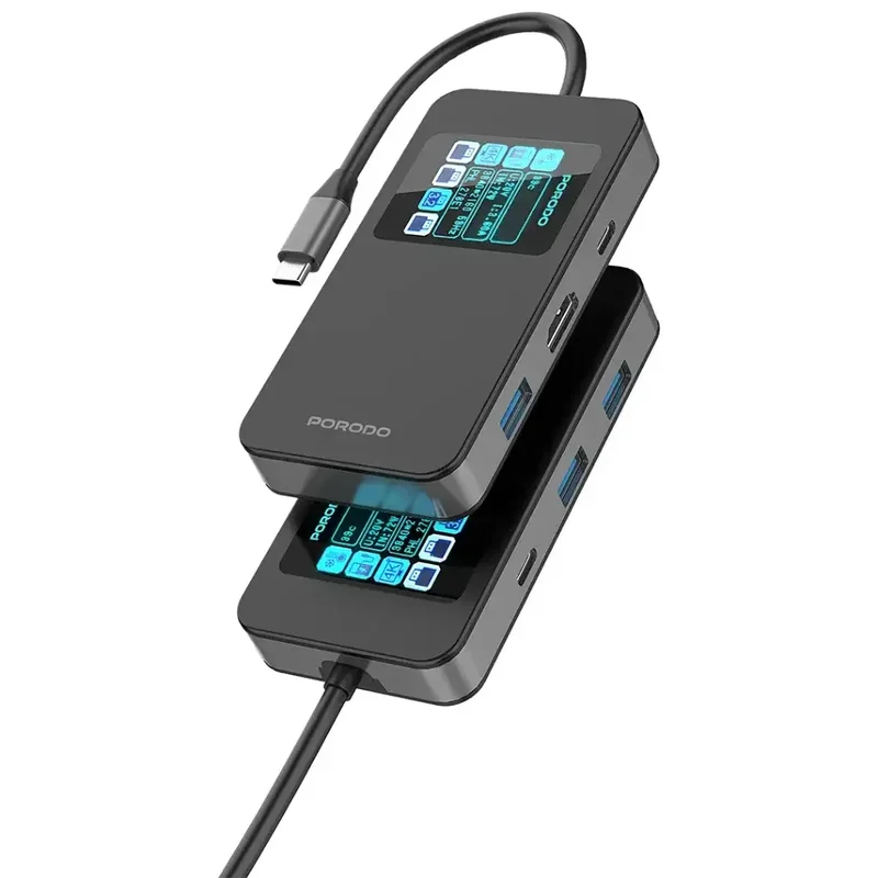 Porodo 6 IN 1 Multi-Port USB-C Hub Gray