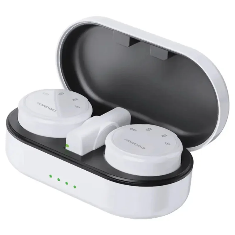 Porodo Professional Lavalier Microphone Set With Magnetic Clips & Charging Case White
