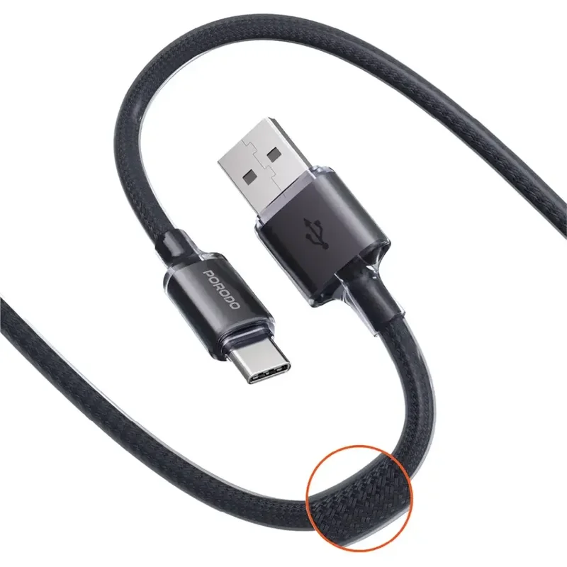 Porodo USB-A TO USB-C Braided Cable Black
