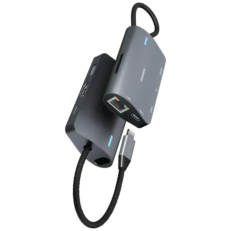 Porodo 7 IN 1 Multi Port USB-C Hub Gray
