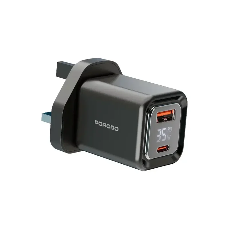 Porodo Dual-Port | Digital Display Quick Charger Black