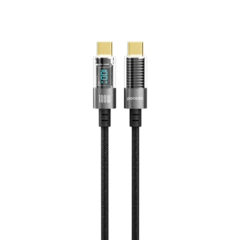Porodo Braided Cable - Transparent USB-C To USB-C (4ft/1.2m) Black