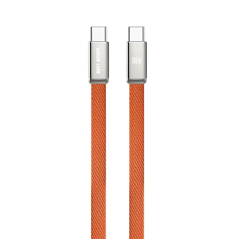 Green Lion Ultra-Thin Braided 1M Cable USB-C To USB-C 100W Orange