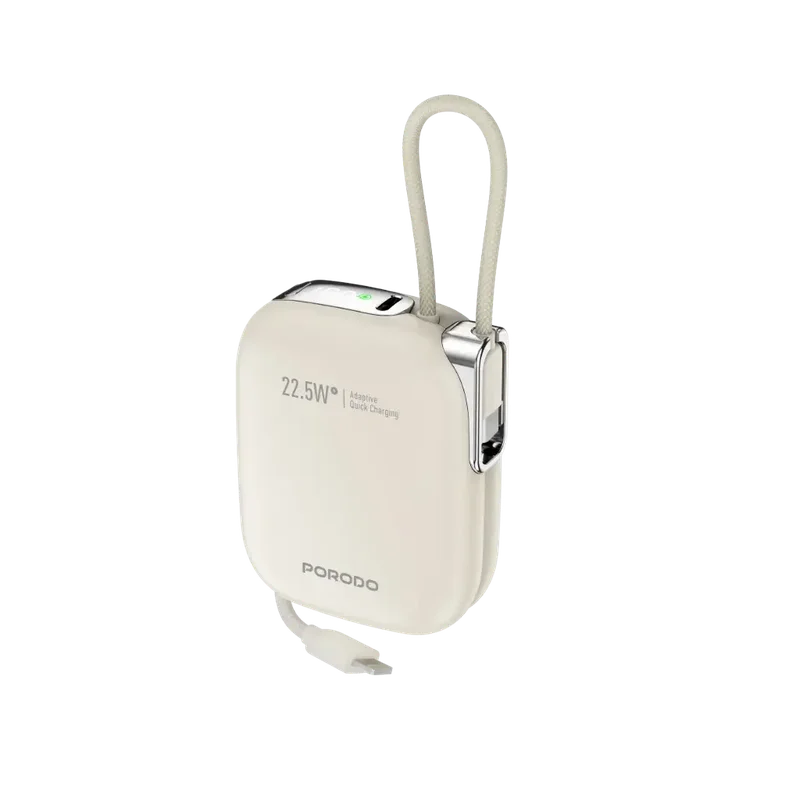 Porodo Bali 10000mAh Power Bank Built-in Lighting & USB-C Cable Beige