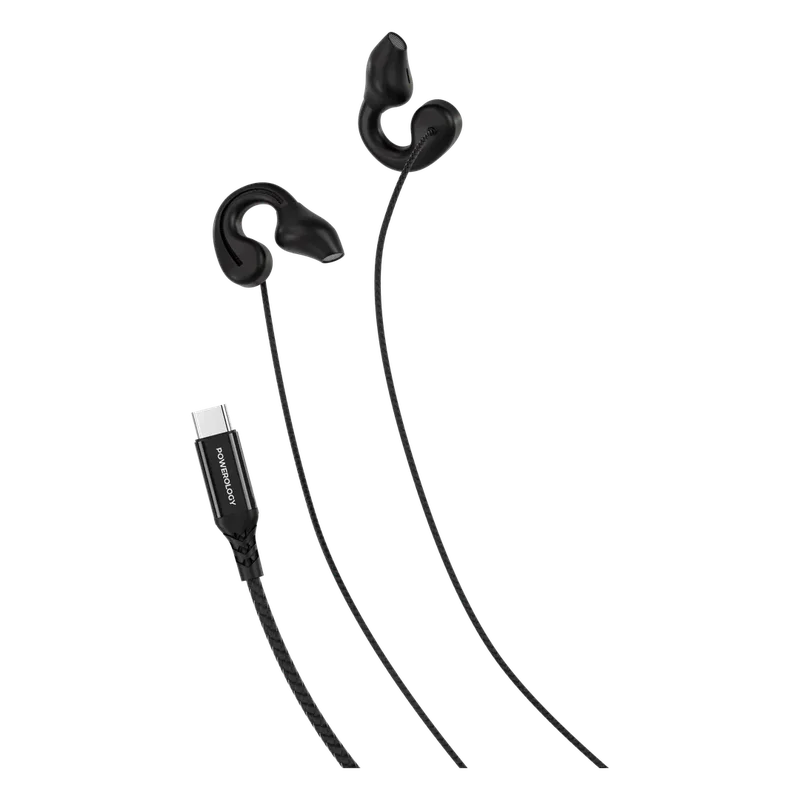 Powerology Voro Earhook USB-C Wired Earphones Black
