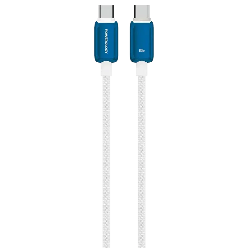 Powerology 60W Braided USB-C to USB-C Cable White Blue