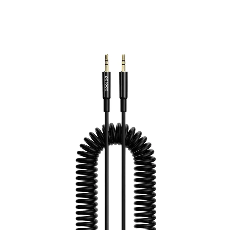Porodo 3.5mm AUX Coiled Audio Cable Convenient Tangle-Free Design 1.2m/4ft Black