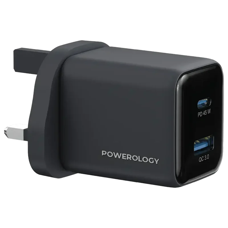Powerology Volt-X 45W Dual-Port GaN Wall Charger Chargeur Mini GaN 45W