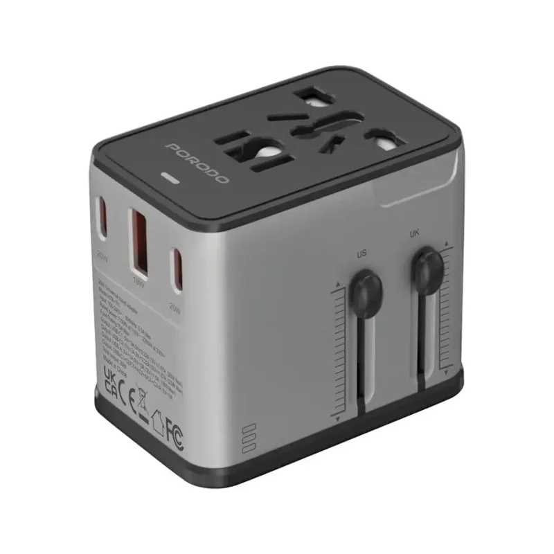 Porodo Mega Volt Universal Travel Adapter Silver & Black