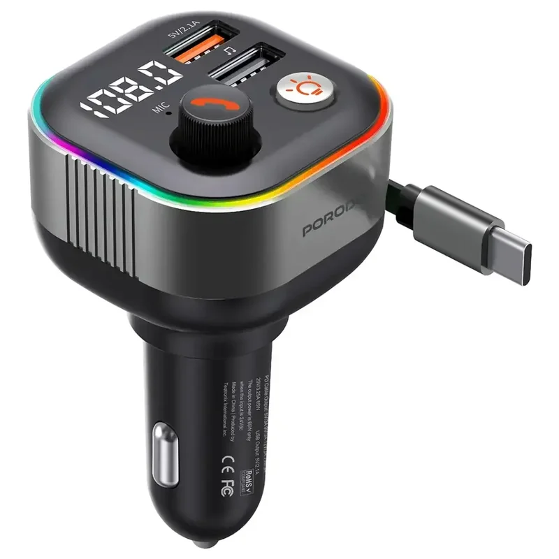 Porodo Audio Boost Bluetooth FM Transmitter Dark Grey