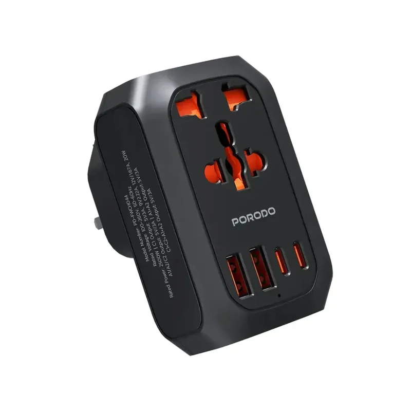 Porodo Universal AC Adapter Multi-Device Charging EU Plug Black