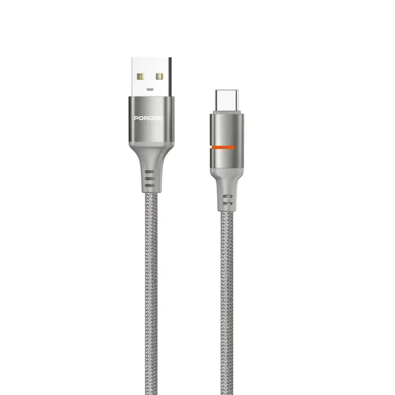 Porodo USB-A To USB-C LED Light Cable Grey