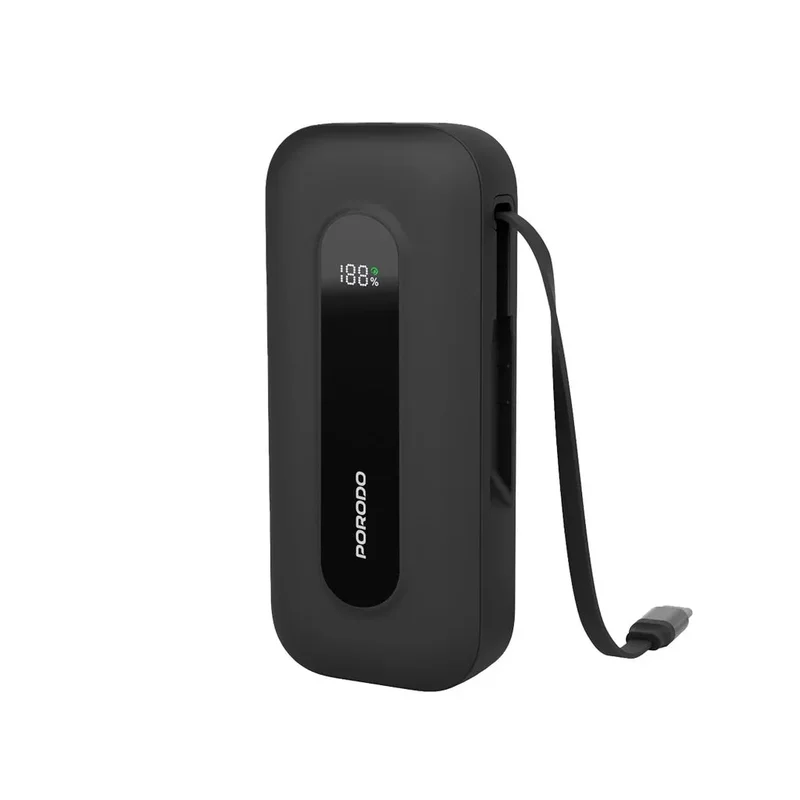 Porodo 10000mAh Power Bank 58cm Retractable Type-C Black