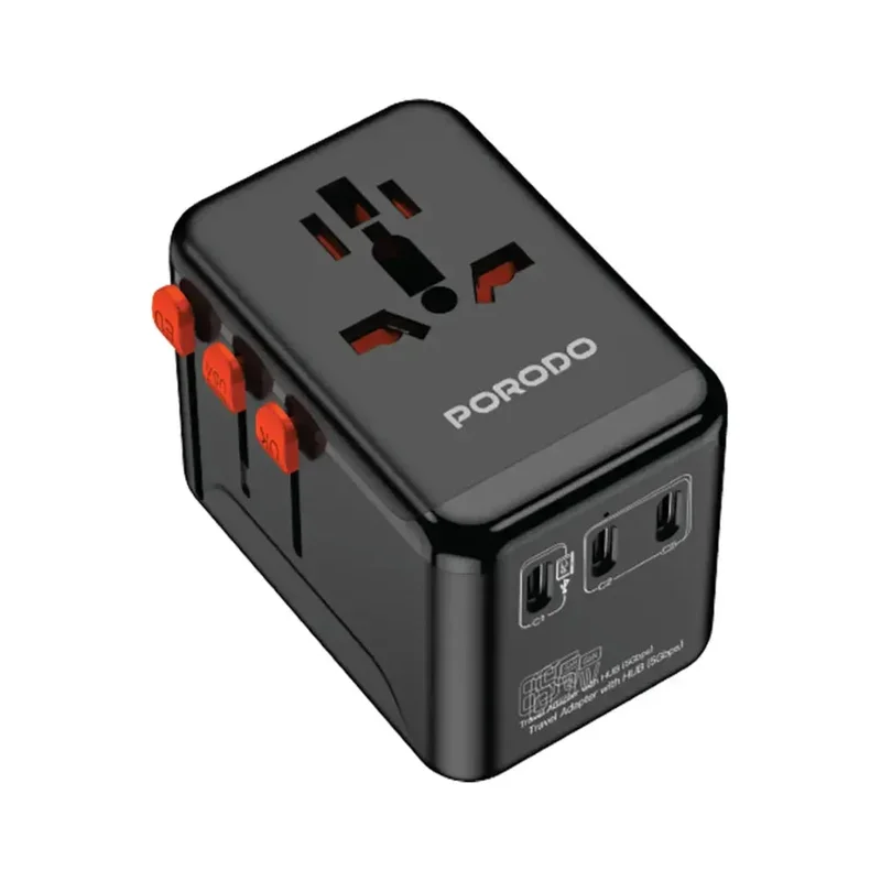 Porodo 5Gbps USB HUB Universal Travel Adapter Black