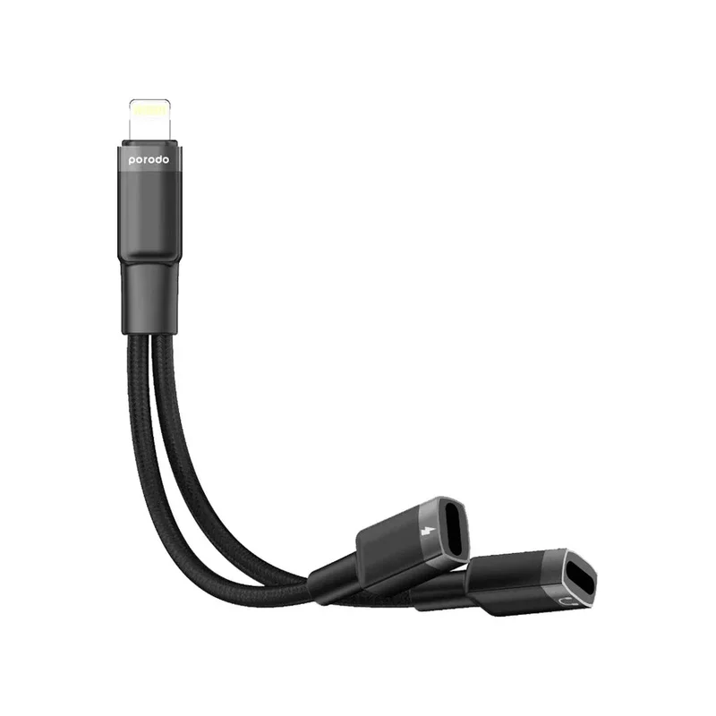 Porodo Lightning Connector Audio & Charge Adapter (0.12m) Black