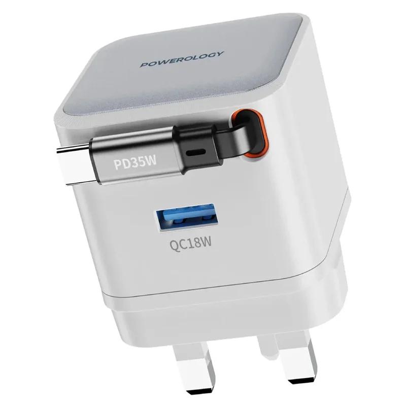 Powerology Dual Port | Retractable GaN Charger White