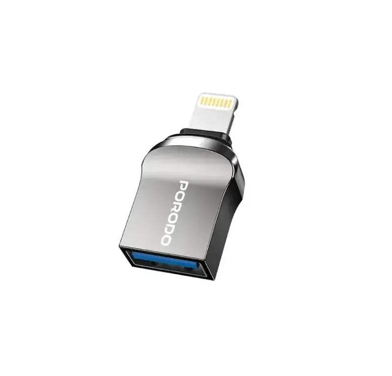 Porodo Lightning OTG Adapter - Zinc Alloy Black