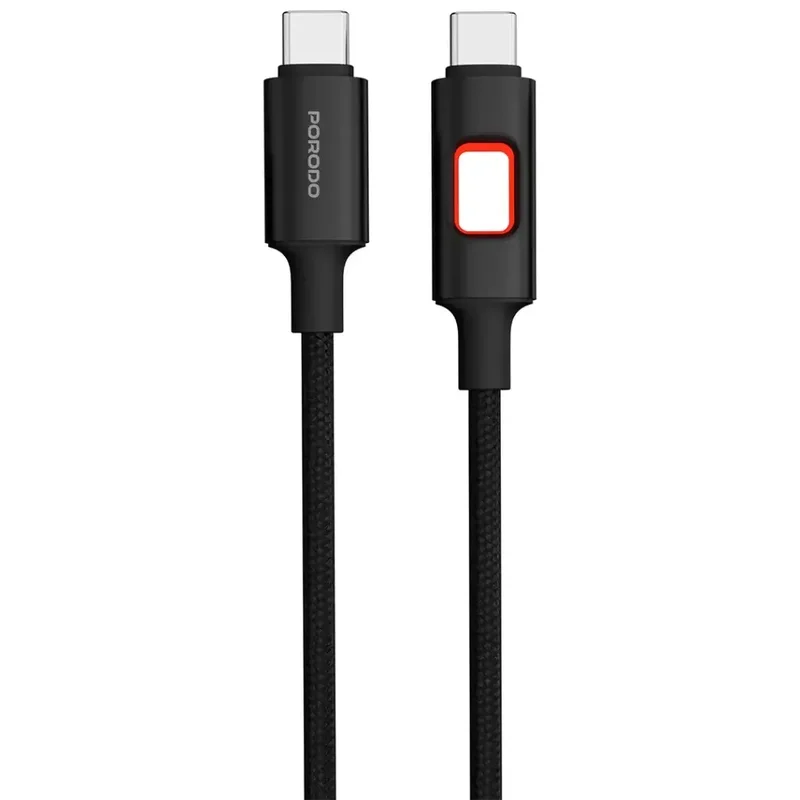 Porodo LED Braided USB-C to USB-C Cable Charging & Data Transfer PD 60W Black
