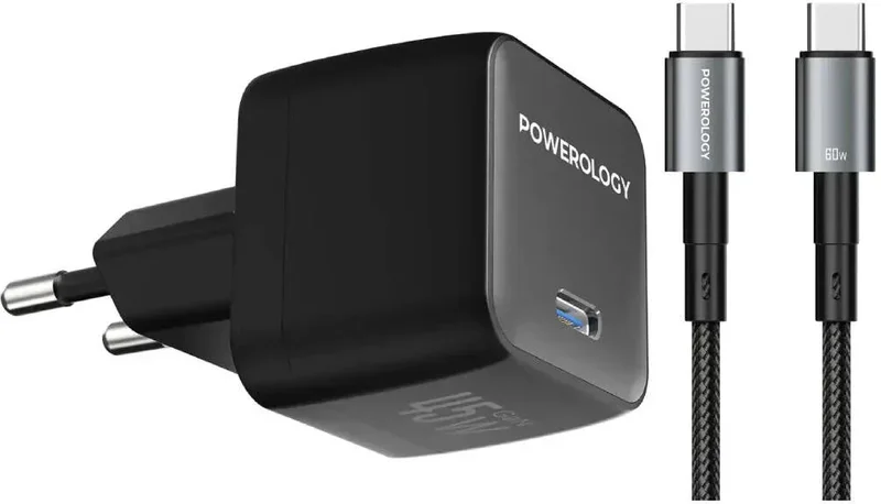 Powerology QX 45W Single Port UE GaN Adapter With Type-C Cable