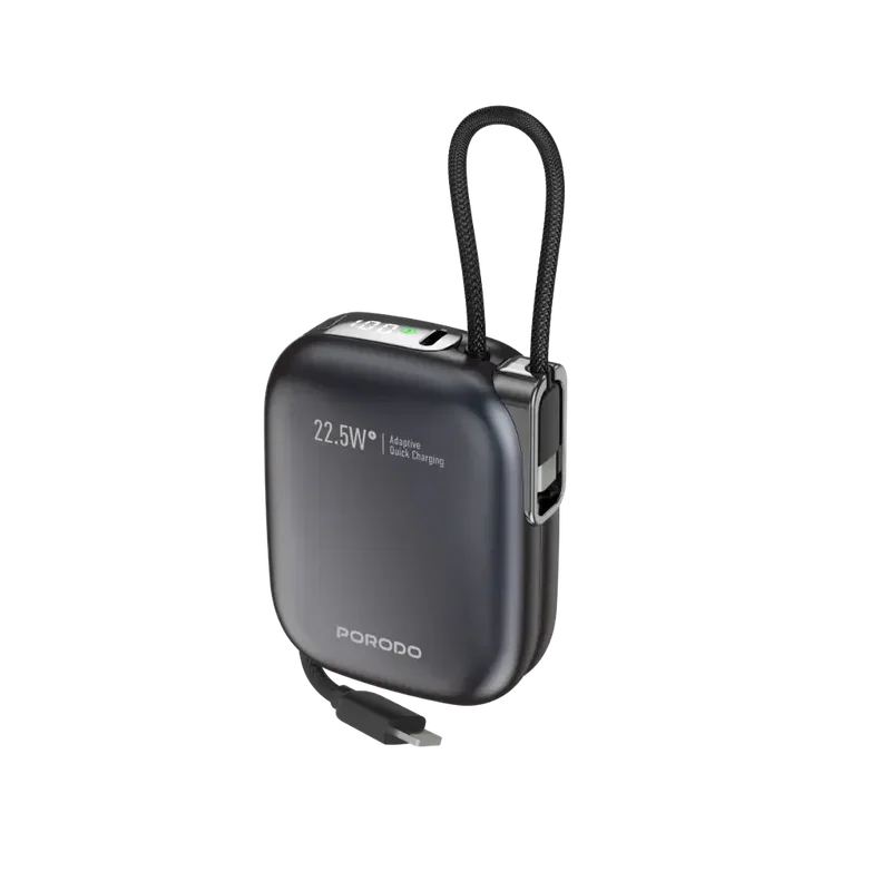 Porodo Bali 10000mAh Power Bank Built-in Lighting & USB-C Cable Black