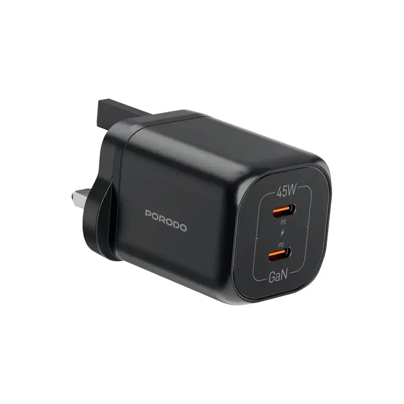 Porodo Dual USB-C Quick Charger Black
