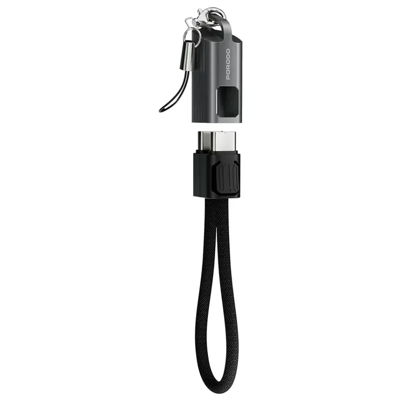 Porodo Chargeloop Keychain Data Cable USB-C to USB-C Black