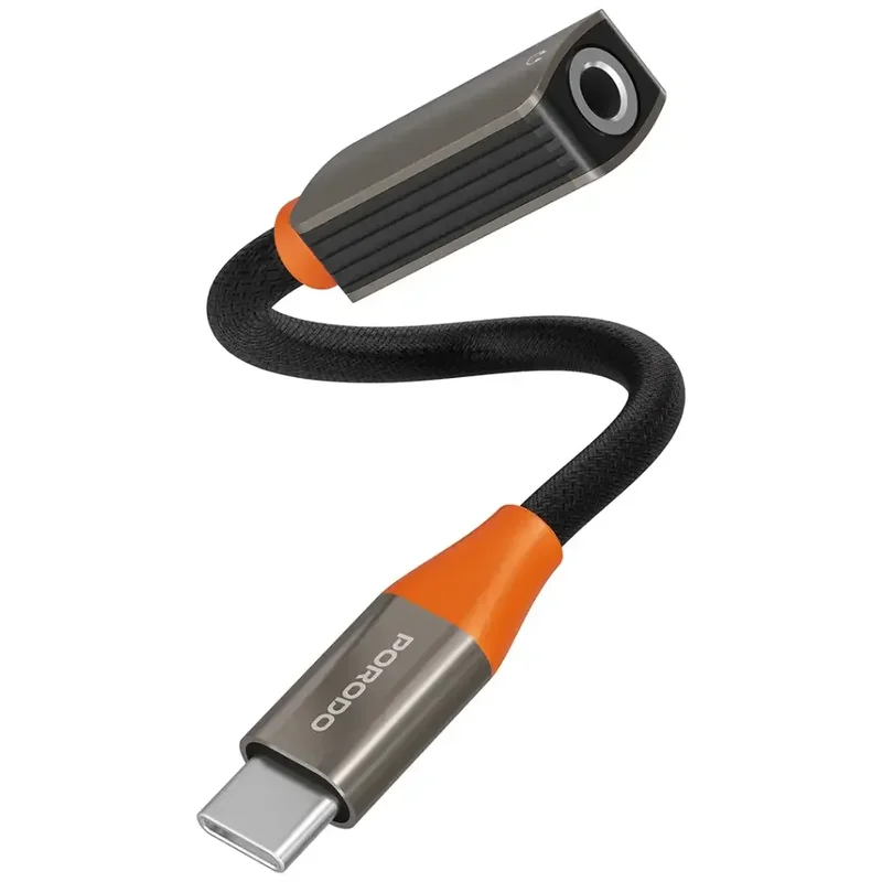 Porodo AudioLink USB-C to 3.5MM Audio Jack Adapter Black & Orange