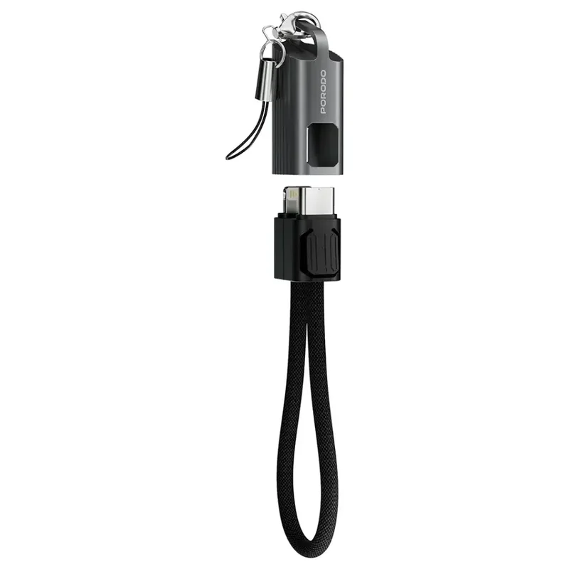 Porodo Chargeloop Keychain Data Cable USB-C to Lightning Black