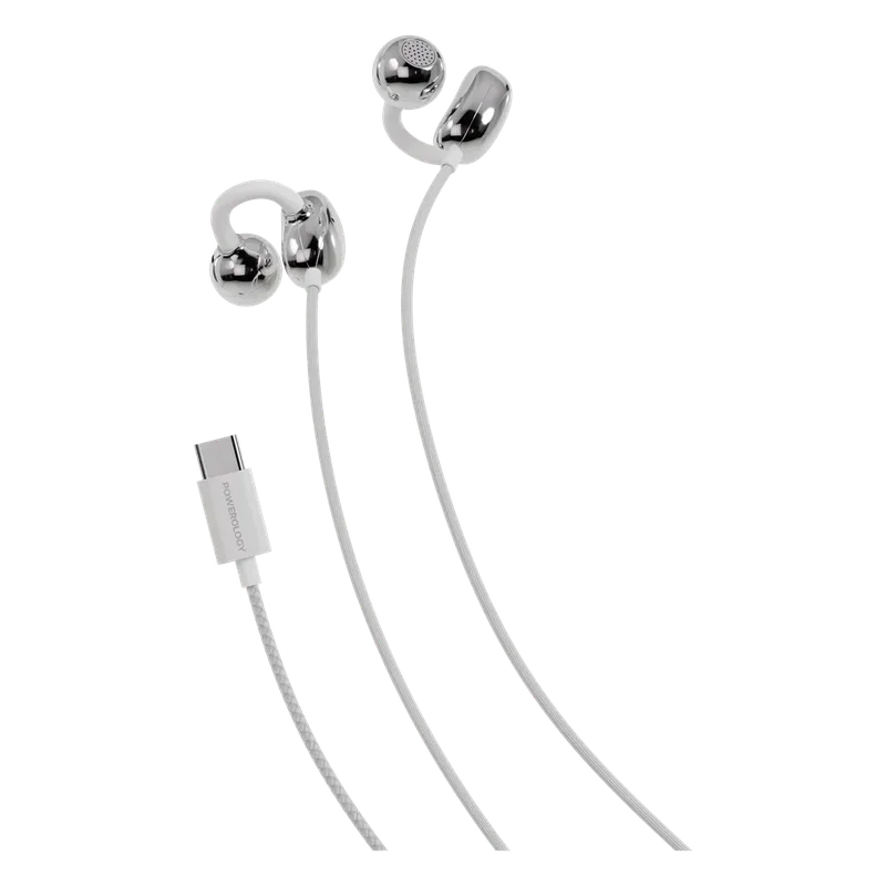 Powerology Voro Earhook USB-C Wired Earphones White