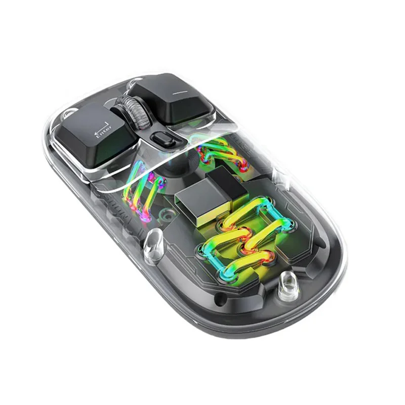 Porodo Transparent Dual-Mode Wireless Mouse RGB Light And Magnetic Cover Black